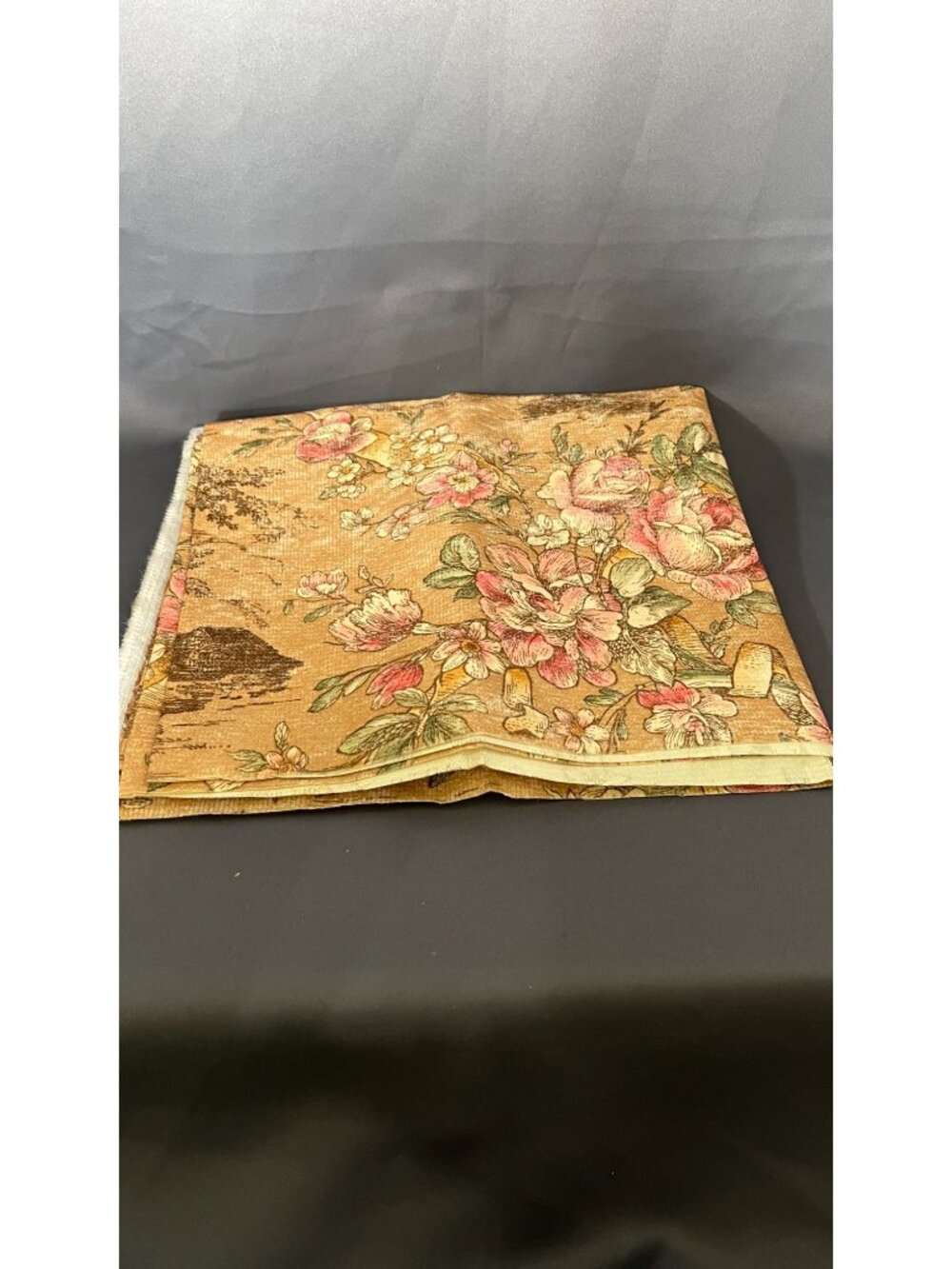Vintage Floral Upholstery Fabric Brown Pink Green Roses Flowers